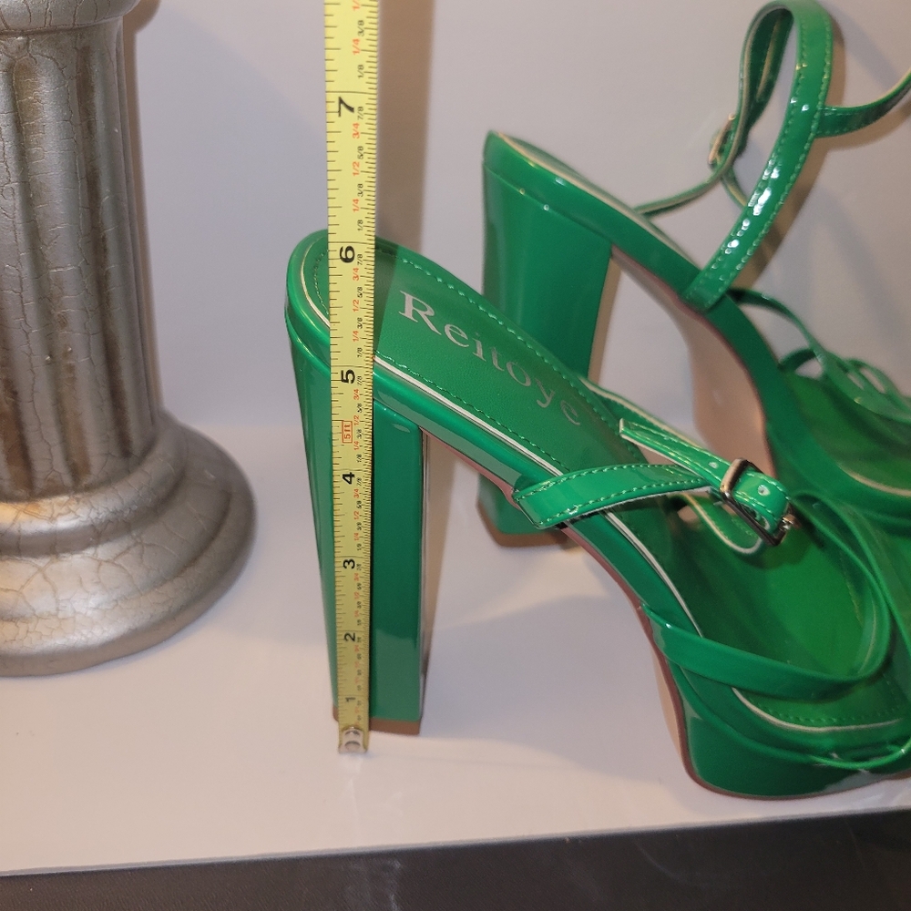 🌟  Green chunky platform heel sandals size 9 - Picture 6 of 8